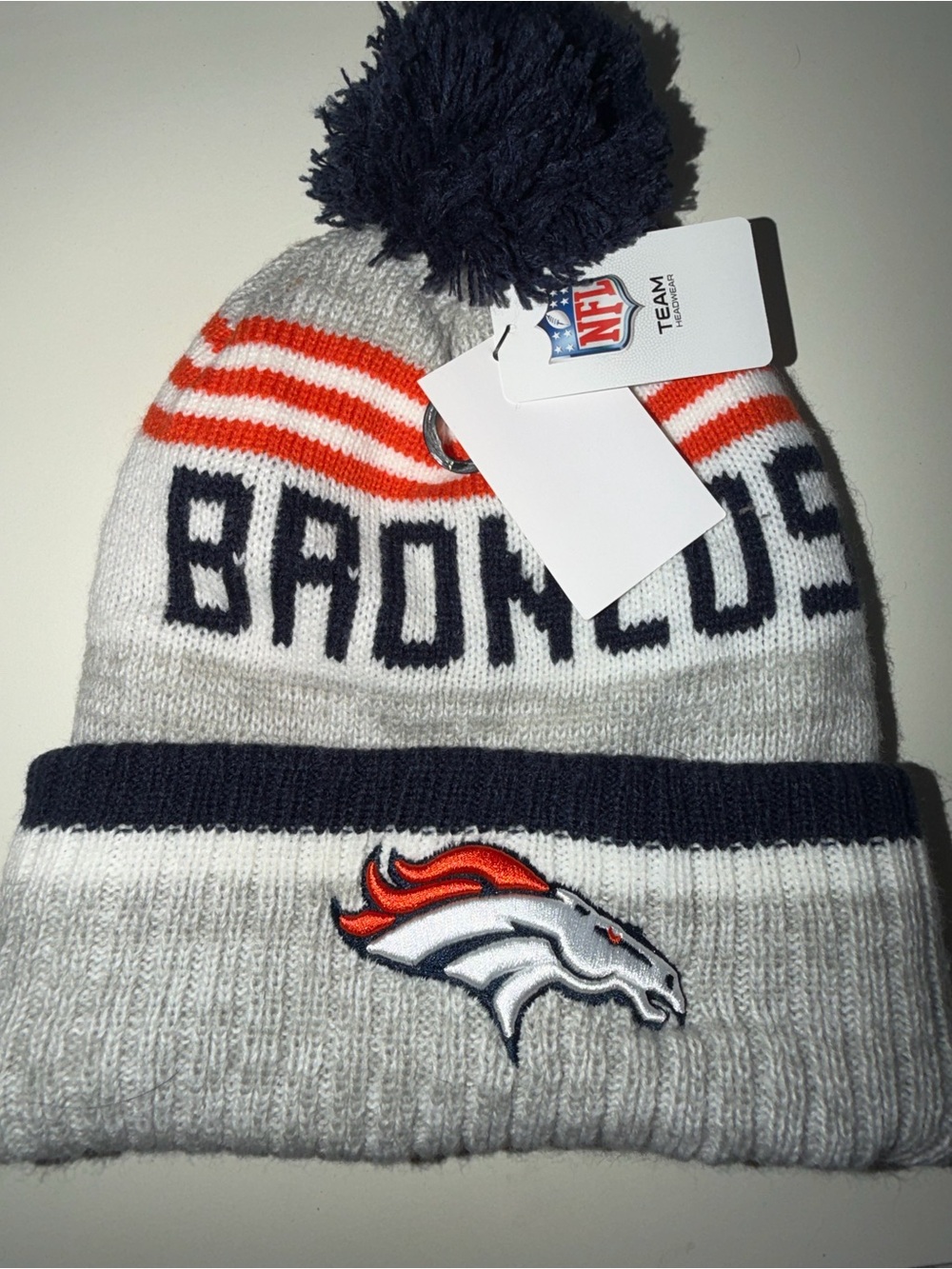 NFL Denver Broncos Gray Navy Orange Pom Knit Beanie